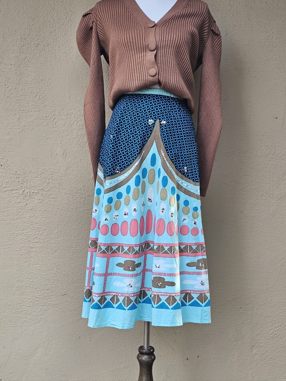 Tokyo Designs Cotton Geometric Graphic Patchwork Style Midi Skirt Sz L
